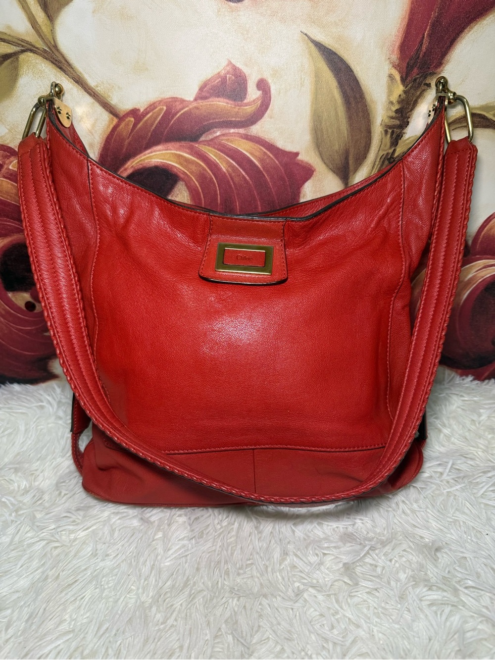 Chloé Red Leather Shoulder Bag Hobo Style